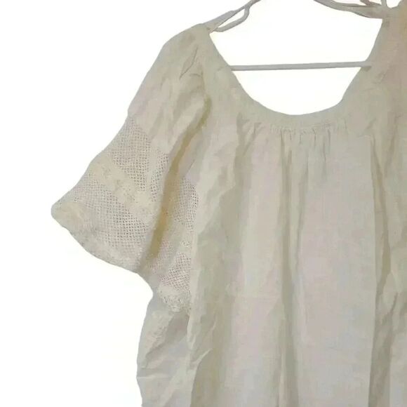 Old Navy Women's Cream Cotton Crochet Lace Flutter Sleeve Swing Top - Picture 11 of 13